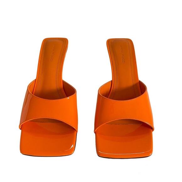 Amina Muaddi Laura 65 Patent Leather Heeled Mule Sandals Orange Size EU 38 US 8 - Picture 3 of 16